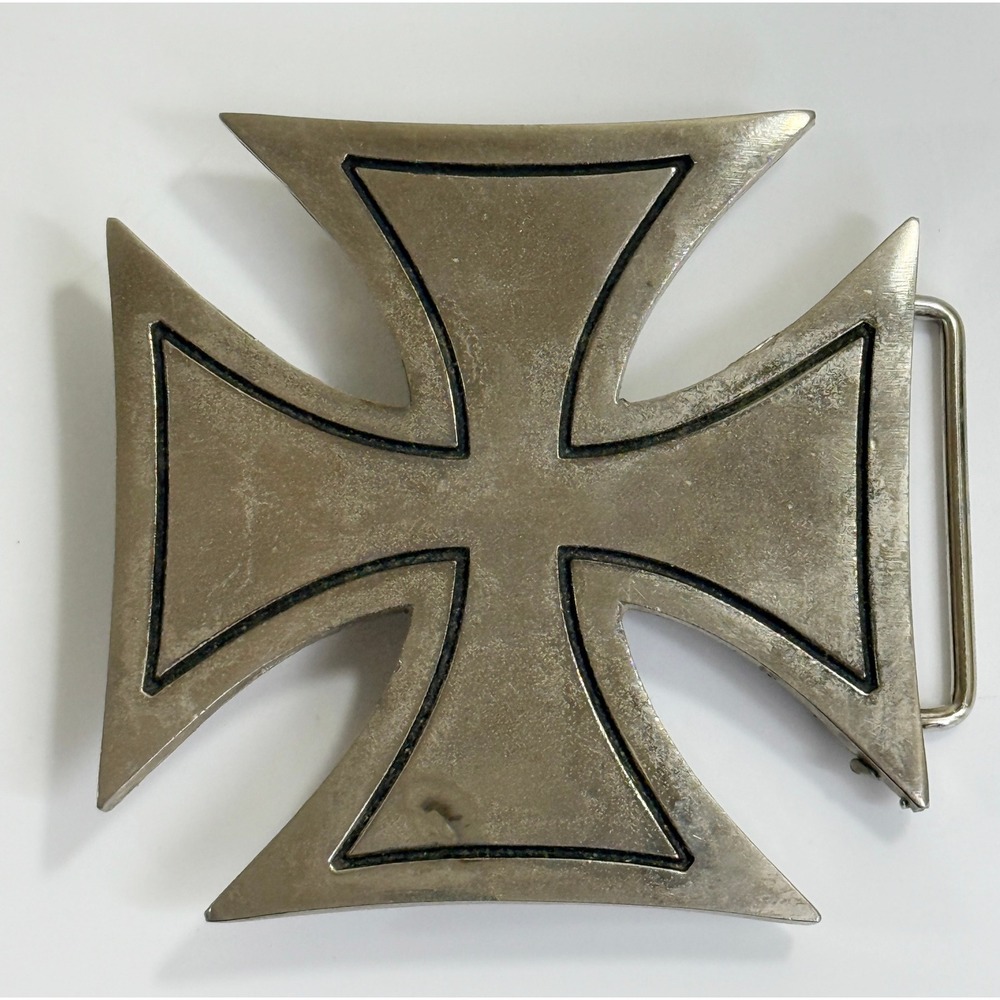Silver Star Belt Buckle Mens OS Silver Iron Cross Biker Rocker Made in USA